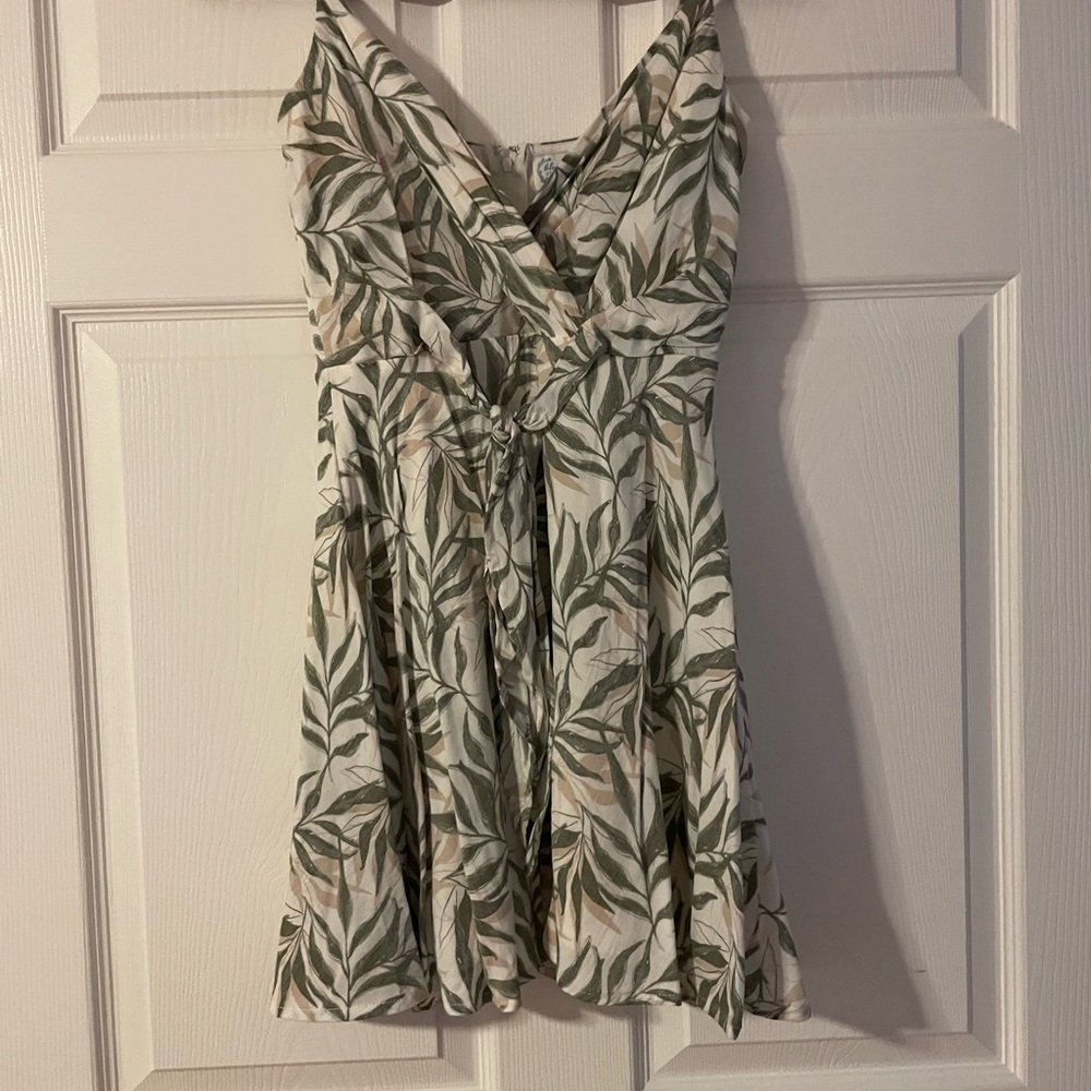 Blue Rain Green Leaf Print Mini Dress